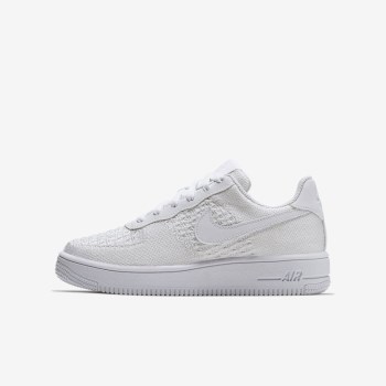 Nike Air Force 1 Flyknit 2.0 - Nagyobb Gyerek Utcai Cipő - Fehér/Fehér/Fehér